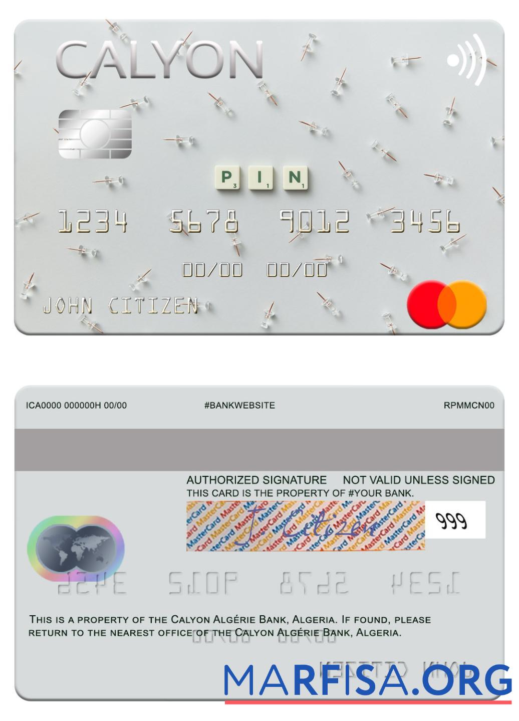 Printable Algeria Calyon Algérie Bank mastercard download for verification